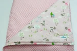 Babydecke und Krabbeldecke in Rosa mit Fuchsmotiv und rosa gepunkteter Rückseite, Detailansicht