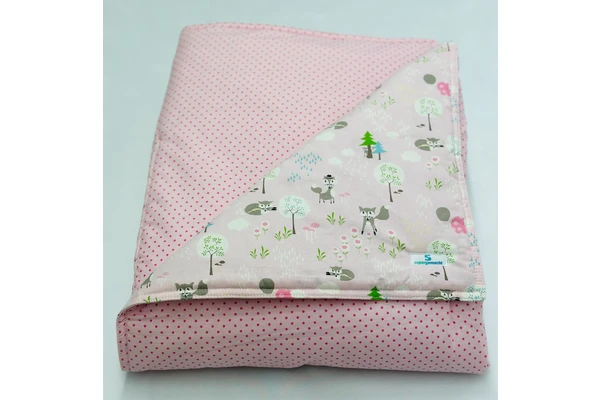 Babydecke und Krabbeldecke in Rosa mit Fuchsmotiv und rosa gepunkteter Rückseite, Detailansicht